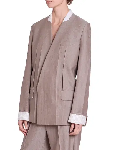 Victoria Beckham Women's Tailored Collarless Folded Wool Jacket - Limestone - Size 2 | Thumbnail 4