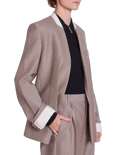 Victoria Beckham Women's Tailored Collarless Folded Wool Jacket - Limestone - Size 2 | Thumbnail 6