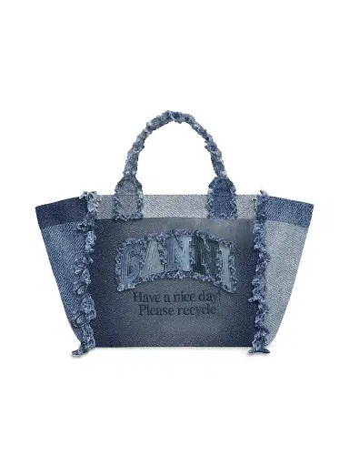 Ganni Women's Small Trapeze Logo Denim Shopper Tote Bag | Thumbnail 1 Ganni Women's Small Trapeze Logo Denim Shopper Tote Bag | Thumbnail 1