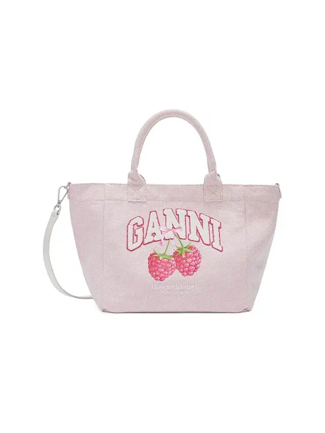 Ganni Women's  Logo Berry Print Shopper Tote Bag - Egret