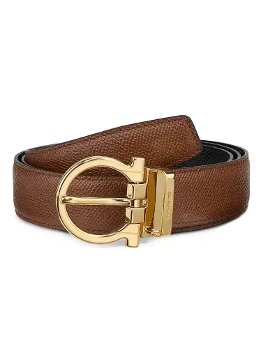 Ferragamo Men's Reversible Gancini Leather Belt - Radica Nero - Size 38 | Thumbnail 1 Ferragamo Men's Reversible Gancini Leather Belt - Radica Nero - Size 38 | Thumbnail 1