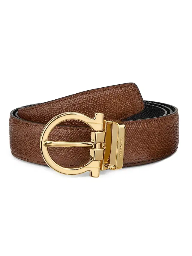 FERRAGAMO Men's Reversible Gancini Leather Belt - Radica Nero