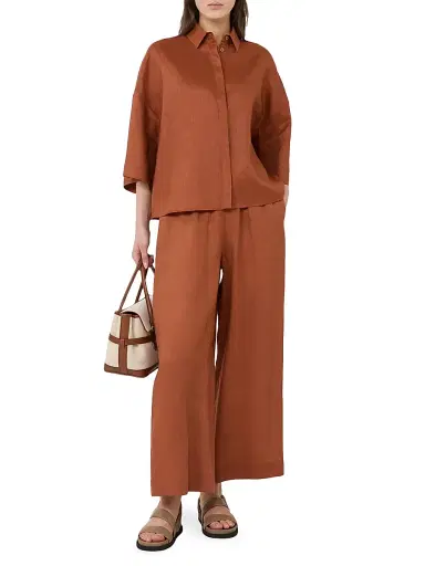 MM Max Mara Women's Straight Fit Linen Canvas Trousers - Rust - Size 16 | Thumbnail 2 MM Max Mara Women's Straight Fit Linen Canvas Trousers - Rust - Size 16 | Thumbnail 2