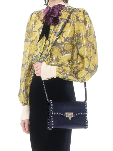 Valentino Garavani Women's Rockstud Small Crossbody Bag in Laminated Calfskin - Navy | Thumbnail 2