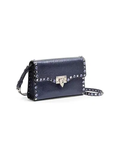 Valentino Garavani Women's Rockstud Small Crossbody Bag in Laminated Calfskin - Navy | Thumbnail 3