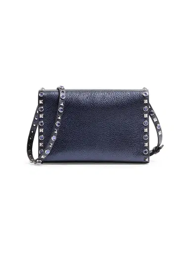 Valentino Garavani Women's Rockstud Small Crossbody Bag in Laminated Calfskin - Navy | Thumbnail 5