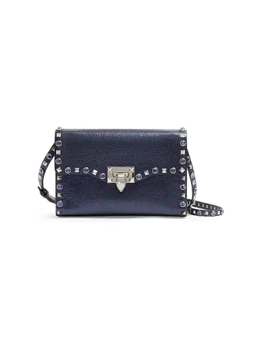 Valentino Garavani Women's Rockstud Small Crossbody Bag in Laminated Calfskin - Navy | Thumbnail 1