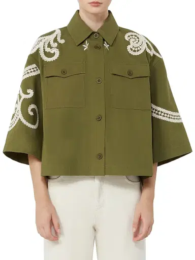Weekend Max Mara Women's Cotton Canvas Jacket with Embroideries - Kakhi - Size 10 | Thumbnail 2 Weekend Max Mara Women's Cotton Canvas Jacket with Embroideries - Kakhi - Size 10 | Thumbnail 2