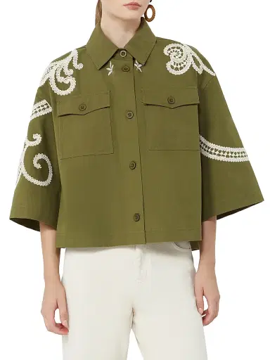 Weekend Max Mara Women's Cotton Canvas Jacket with Embroideries - Kakhi - Size 10 | Thumbnail 4 Weekend Max Mara Women's Cotton Canvas Jacket with Embroideries - Kakhi - Size 10 | Thumbnail 4