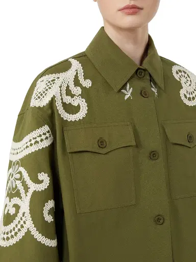 Weekend Max Mara Women's Cotton Canvas Jacket with Embroideries - Kakhi - Size 10 | Thumbnail 5 Weekend Max Mara Women's Cotton Canvas Jacket with Embroideries - Kakhi - Size 10 | Thumbnail 5
