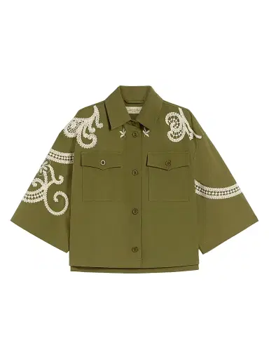 Weekend Max Mara Women's Cotton Canvas Jacket with Embroideries - Kakhi - Size 10 | Thumbnail 1 Weekend Max Mara Women's Cotton Canvas Jacket with Embroideries - Kakhi - Size 10 | Thumbnail 1