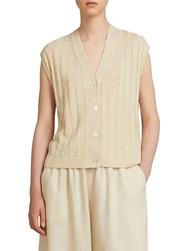 MM Max Mara Women's Rib Knit Linen Yarn Gilet - Milk - Size XL | Thumbnail 2 MM Max Mara Women's Rib Knit Linen Yarn Gilet - Milk - Size XL | Thumbnail 2
