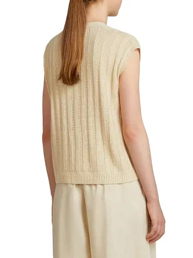MM Max Mara Women's Rib Knit Linen Yarn Gilet - Milk - Size XL | Thumbnail 3 MM Max Mara Women's Rib Knit Linen Yarn Gilet - Milk - Size XL | Thumbnail 3