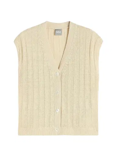 MM Max Mara Women's Rib Knit Linen Yarn Gilet - Milk - Size XL | Thumbnail 1 MM Max Mara Women's Rib Knit Linen Yarn Gilet - Milk - Size XL | Thumbnail 1
