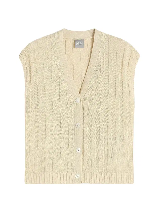 MM Max Mara Women's Rib Knit Linen Yarn Gilet - Milk