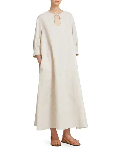 MM Max Mara Women's Linen and Cotton Maxi Kaftan Dress - Milk - Size 10 | Thumbnail 2