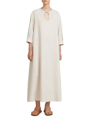 MM Max Mara Women's Linen and Cotton Maxi Kaftan Dress - Milk - Size 10 | Thumbnail 4