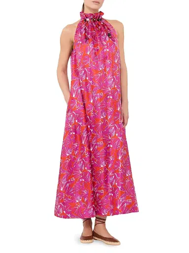 Max Mara Women's Printed Silk Twill Dress - Coral - Size 14 | Thumbnail 2
