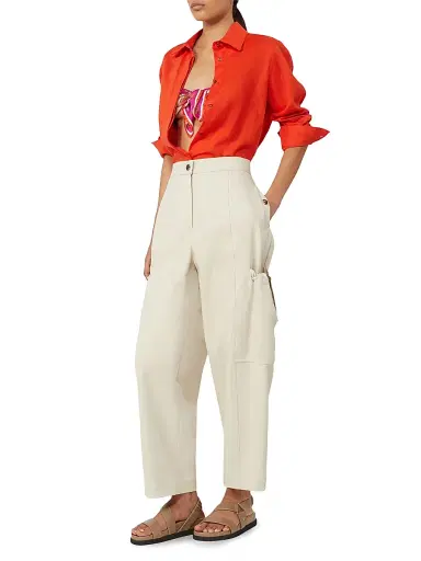 Max Mara Women's Linen Canvas Shirt - Coral - Size 6 | Thumbnail 2