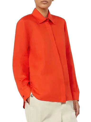 Max Mara Women's Linen Canvas Shirt - Coral - Size 6 | Thumbnail 3