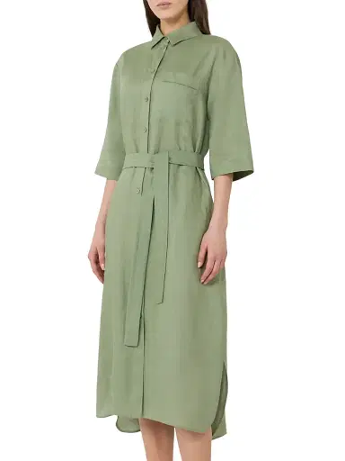 MM Max Mara Women's Washed Linen Shirt Dress - Sage Green - Size 16 | Thumbnail 2