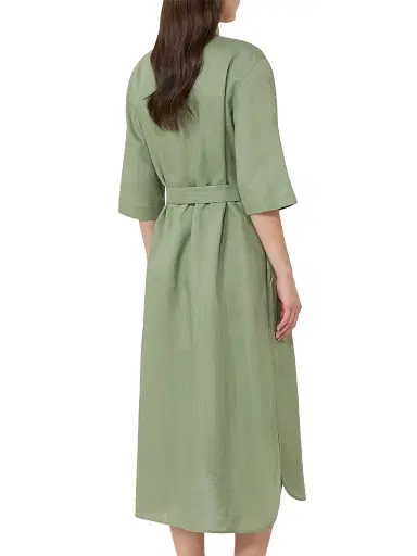 MM Max Mara Women's Washed Linen Shirt Dress - Sage Green - Size 16 | Thumbnail 3