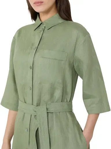 MM Max Mara Women's Washed Linen Shirt Dress - Sage Green - Size 16 | Thumbnail 4