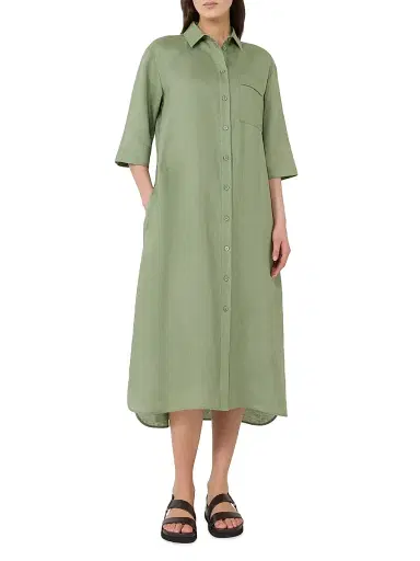 MM Max Mara Women's Washed Linen Shirt Dress - Sage Green - Size 16 | Thumbnail 5