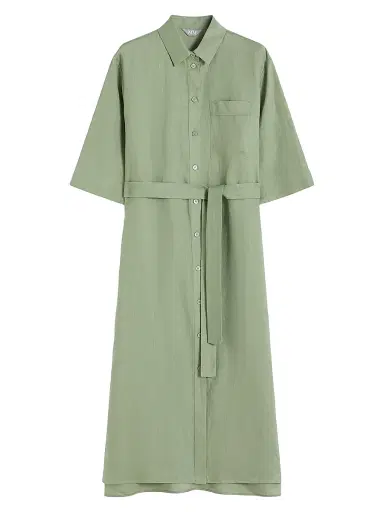 MM Max Mara Women's Washed Linen Shirt Dress - Sage Green - Size 16 | Thumbnail 1