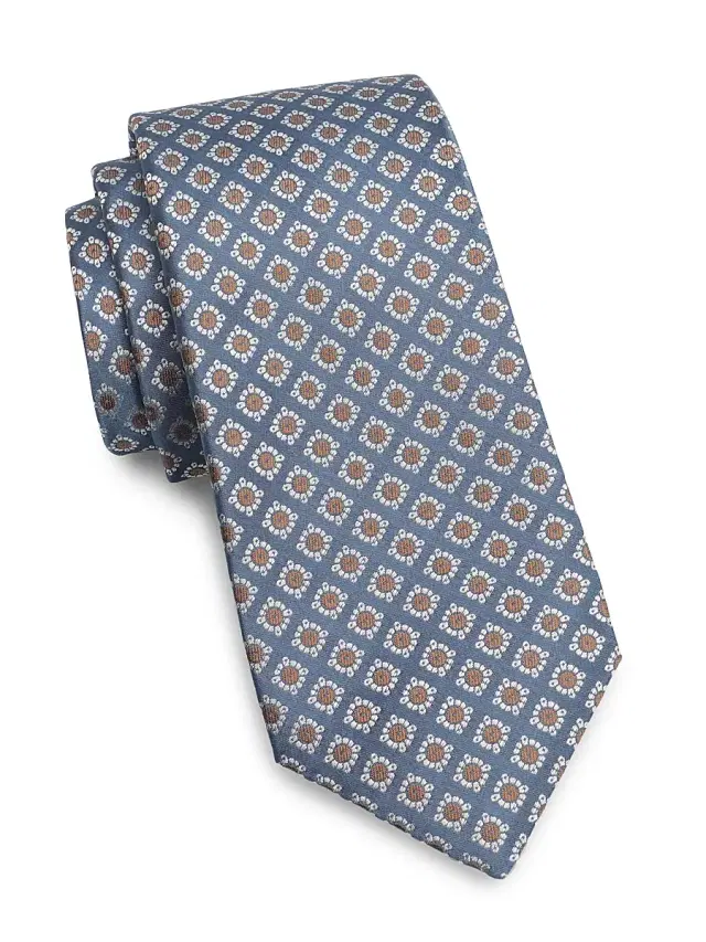 Isaia Men's Floral Medallion Silk Tie - Light Blue