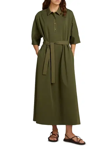 MM Max Mara Women's Jersey and Cotton Poplin Polo Dress - Moss Green - Size Large | Thumbnail 2