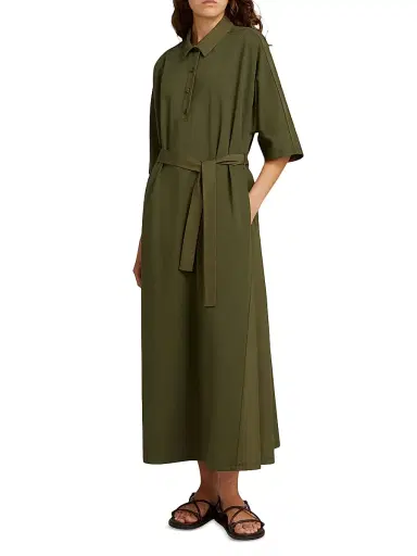 MM Max Mara Women's Jersey and Cotton Poplin Polo Dress - Moss Green - Size Large | Thumbnail 3