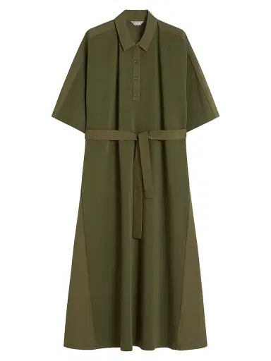 MM Max Mara Women's Jersey and Cotton Poplin Polo Dress - Moss Green - Size Large | Thumbnail 1