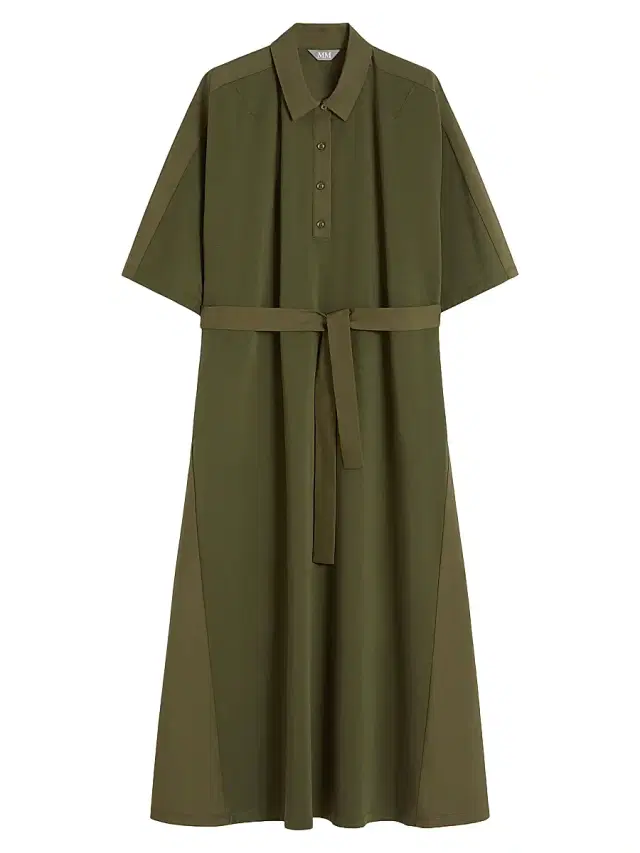 MM Max Mara Women's Jersey and Cotton Poplin Polo Dress - Moss Green