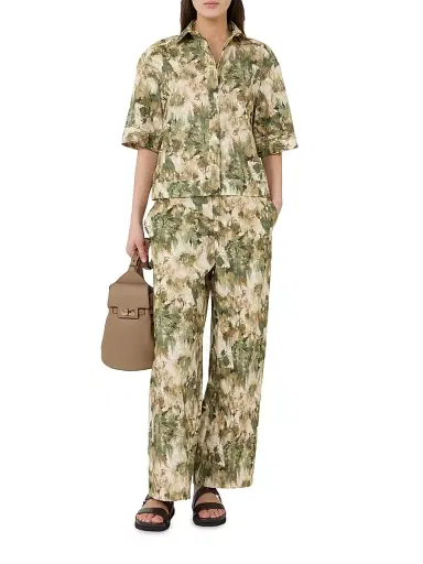 MM Max Mara Women's Wide Fit Printed Cotton Trousers - Moss Green - Size 16 | Thumbnail 2