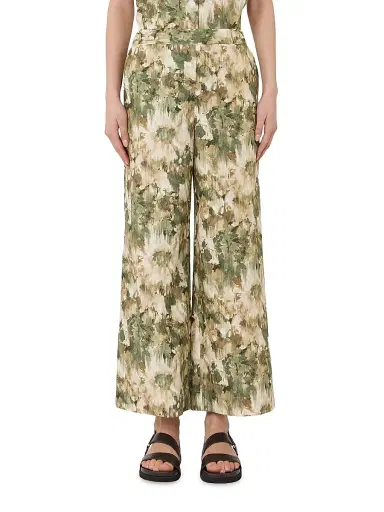 MM Max Mara Women's Wide Fit Printed Cotton Trousers - Moss Green - Size 16 | Thumbnail 3