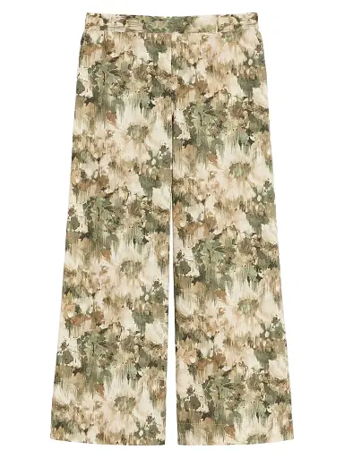 MM Max Mara Women's Wide Fit Printed Cotton Trousers - Moss Green - Size 16 | Thumbnail 1