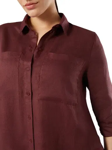 Marina Rinaldi Women's Linen Plain Weave Shirt Dress - Bordeaux - Size 16 | Thumbnail 4 Marina Rinaldi Women's Linen Plain Weave Shirt Dress - Bordeaux - Size 16 | Thumbnail 4