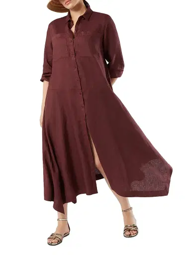 Marina Rinaldi Women's Linen Plain Weave Shirt Dress - Bordeaux - Size 16 | Thumbnail 5 Marina Rinaldi Women's Linen Plain Weave Shirt Dress - Bordeaux - Size 16 | Thumbnail 5