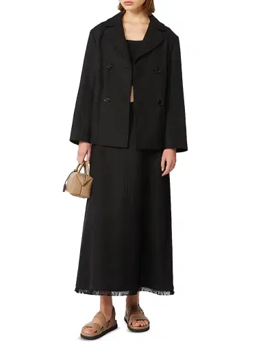 Max Mara Women's Cotton and Linen Basketweave Skirt - Black - Size 8 | Thumbnail 2