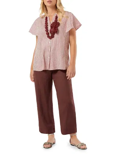 Marina Rinaldi Women's Linen Canvas Trousers - Bordeaux - Size 14 | Thumbnail 2
