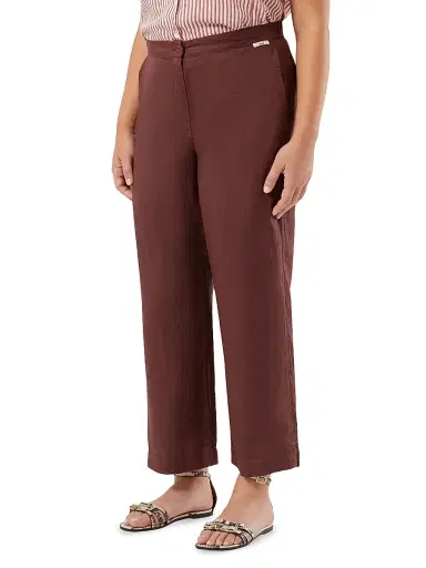Marina Rinaldi Women's Linen Canvas Trousers - Bordeaux - Size 14 | Thumbnail 3