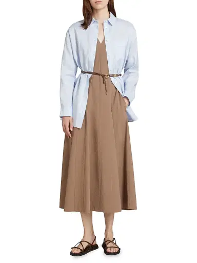 MM Max Mara Women's Cotton Seersucker V Neck Dress - Hazelnut Brown - Size 12 | Thumbnail 2 MM Max Mara Women's Cotton Seersucker V Neck Dress - Hazelnut Brown - Size 12 | Thumbnail 2