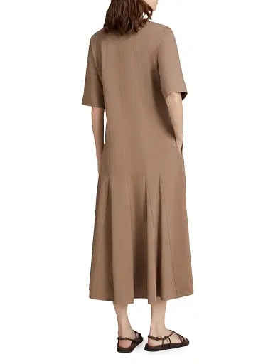 MM Max Mara Women's Cotton Seersucker V Neck Dress - Hazelnut Brown - Size 12 | Thumbnail 4 MM Max Mara Women's Cotton Seersucker V Neck Dress - Hazelnut Brown - Size 12 | Thumbnail 4