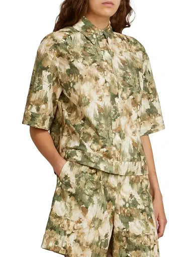 MM Max Mara Women's Printed Cotton Cropped Shirt | Thumbnail 3 MM Max Mara Women's Printed Cotton Cropped Shirt | Thumbnail 3