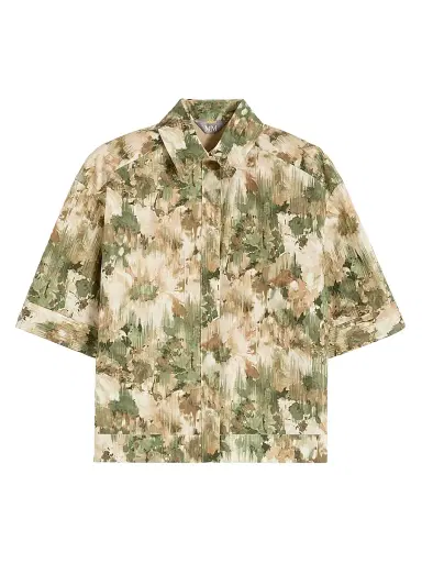 MM Max Mara Women's Printed Cotton Cropped Shirt | Thumbnail 1 MM Max Mara Women's Printed Cotton Cropped Shirt | Thumbnail 1