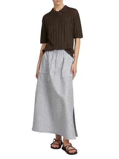 MM Max Mara Women's Rib Knit Linen Yarn Polo Shirt - Dark Brown - Size XL | Thumbnail 2 MM Max Mara Women's Rib Knit Linen Yarn Polo Shirt - Dark Brown - Size XL | Thumbnail 2