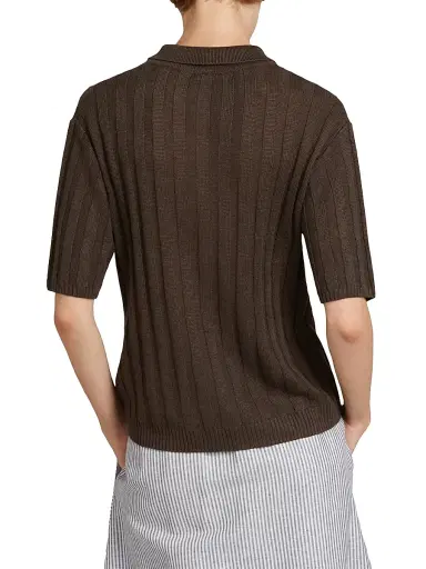 MM Max Mara Women's Rib Knit Linen Yarn Polo Shirt - Dark Brown - Size XL | Thumbnail 4 MM Max Mara Women's Rib Knit Linen Yarn Polo Shirt - Dark Brown - Size XL | Thumbnail 4