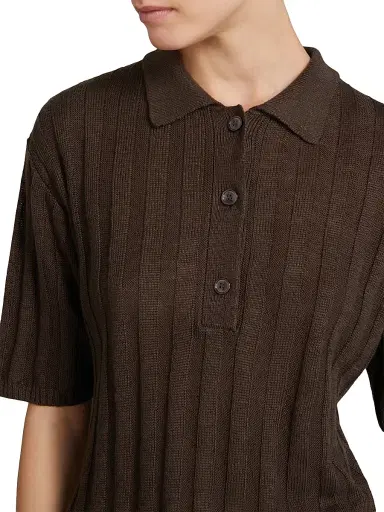 MM Max Mara Women's Rib Knit Linen Yarn Polo Shirt - Dark Brown - Size XL | Thumbnail 5 MM Max Mara Women's Rib Knit Linen Yarn Polo Shirt - Dark Brown - Size XL | Thumbnail 5