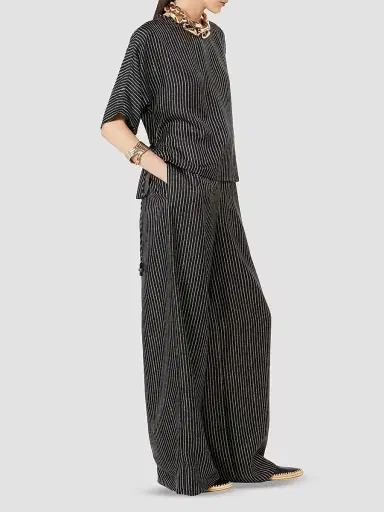 Max Mara Women's Wide Fit Printed Silk Trousers - Black White - Size 12 | Thumbnail 2